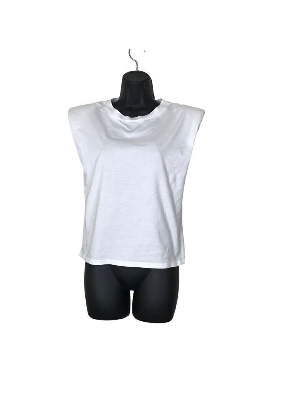 Aritzia Babaton White Sleeveless Padded Shoulder T-shirt Size  2XS